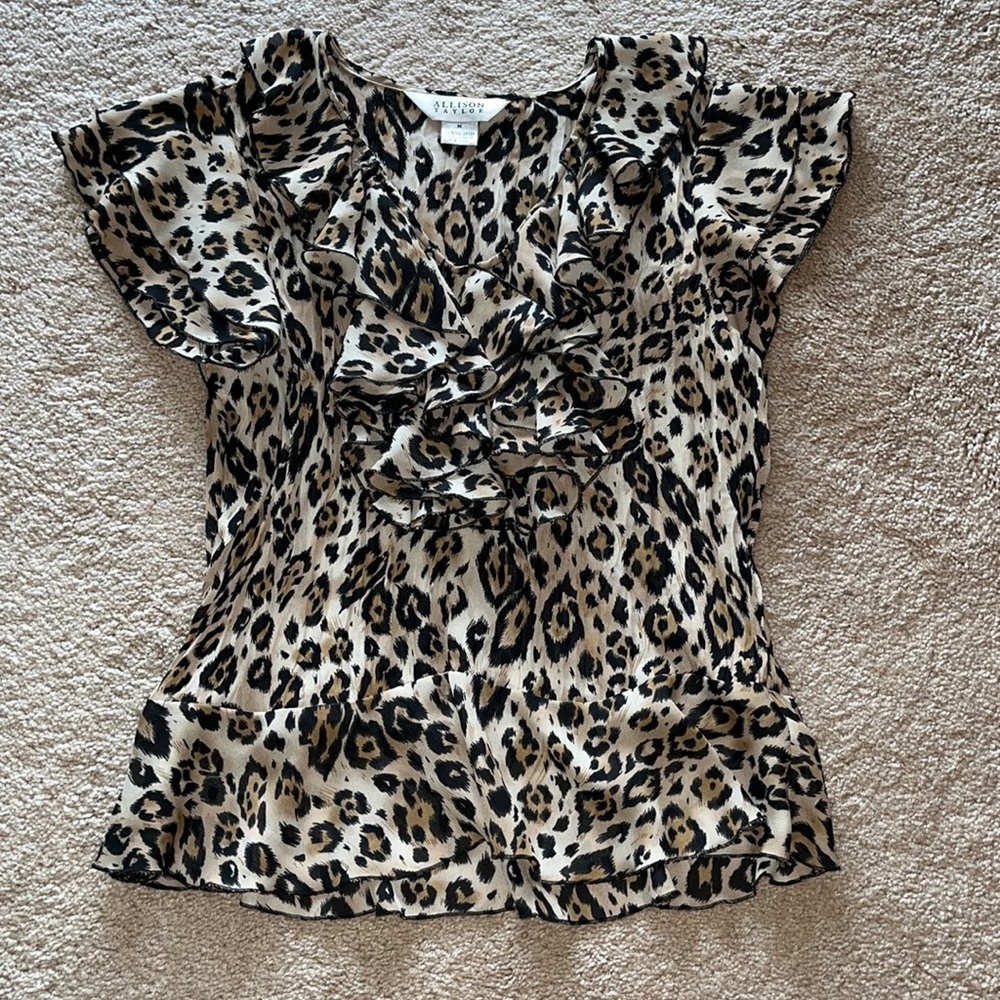 WOMENS Allison Taylor Ruffle Leopard Print Tunic Top size Medium